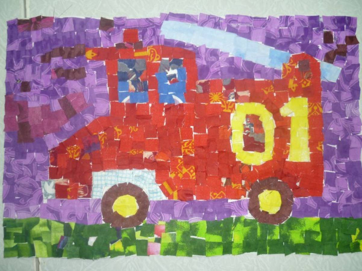Майстер-клас: аплікація в техніці тканинної мозаїки «Пожежна машина»   Цього року наш дитячий сад працює над проектом з Пожежної безпеки дітей
